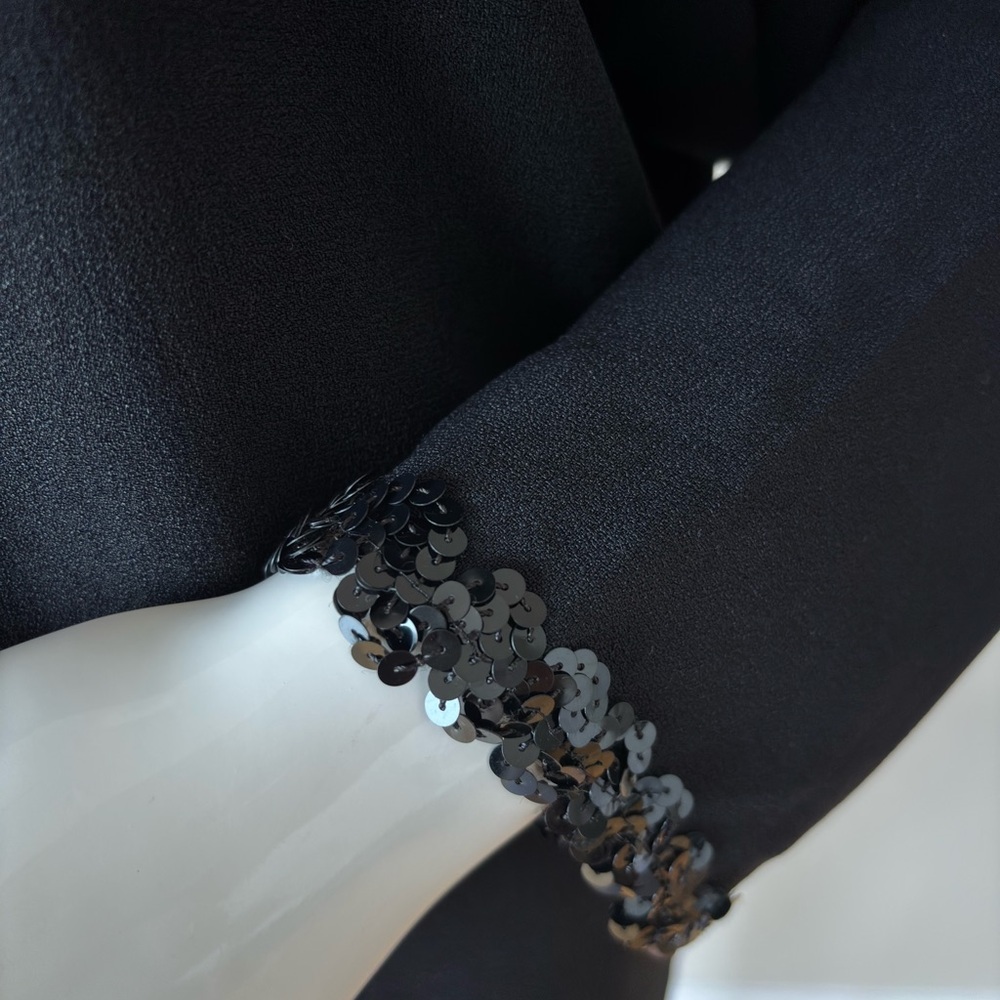Yves Saint Laurent Black Batwing Top | Sequin Trim Draped Blouse Made in France - Picture 7 of 11